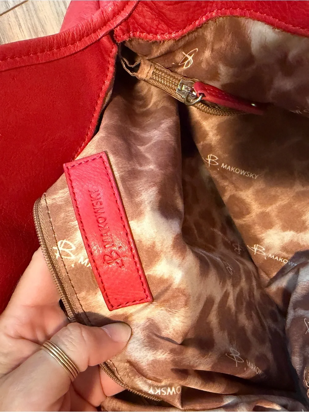 b. makowsky Red Leather Shoulder Tote